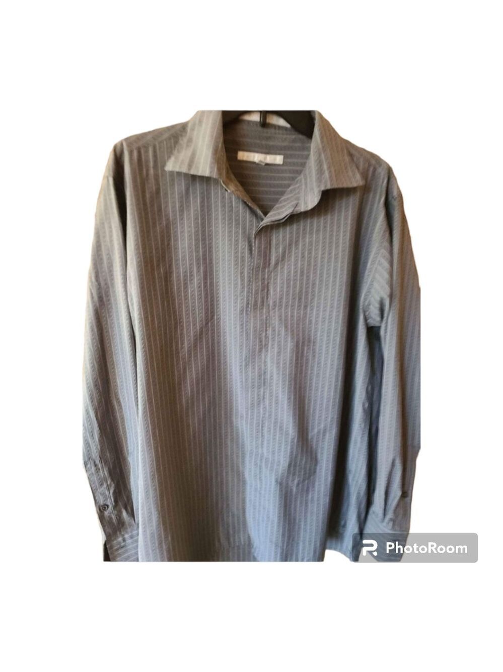 Men's L Perry Ellis Gray Long Sleeved Dress Shirt